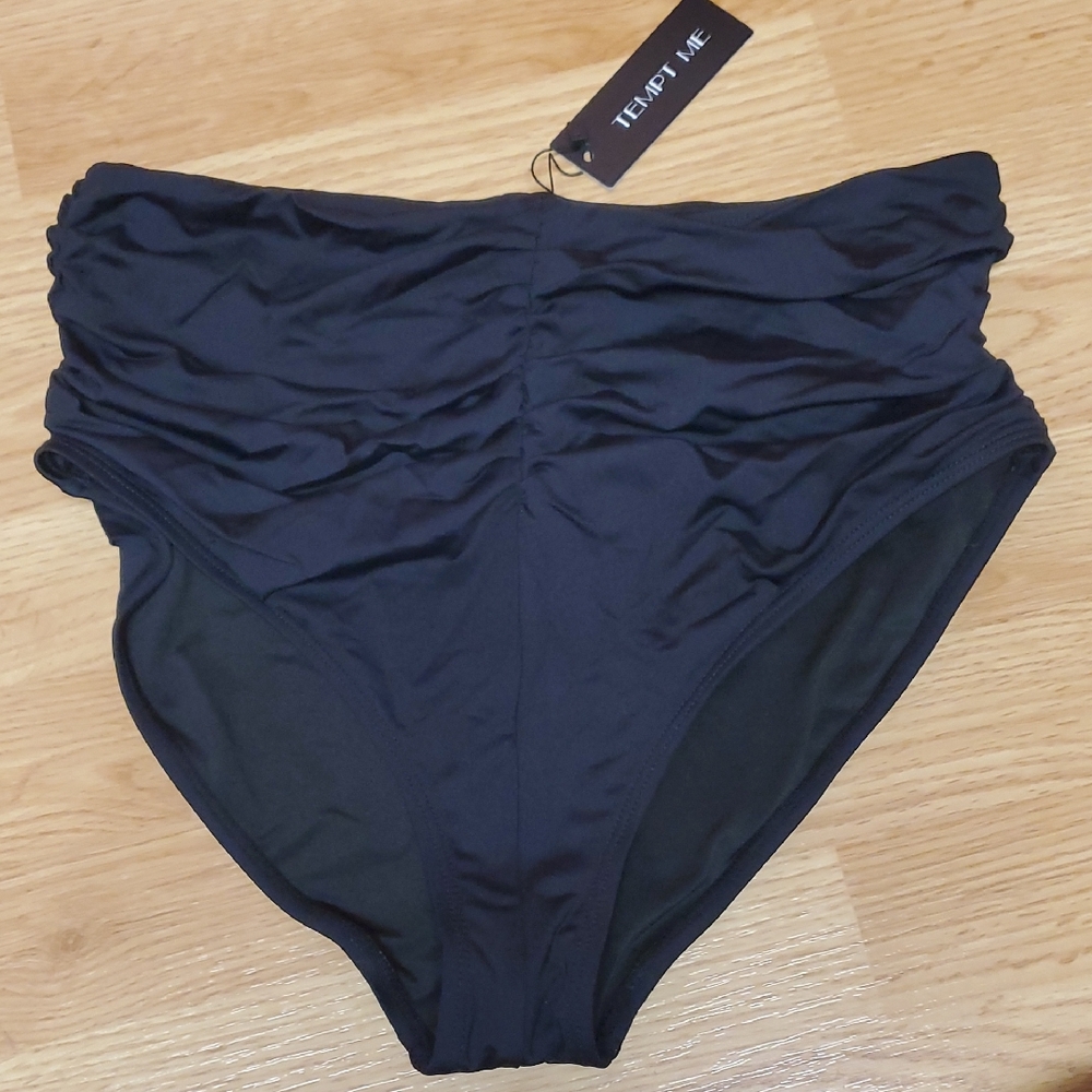 Tempt Me Black High-Waisted Bikini Bottom Size Large NWT
